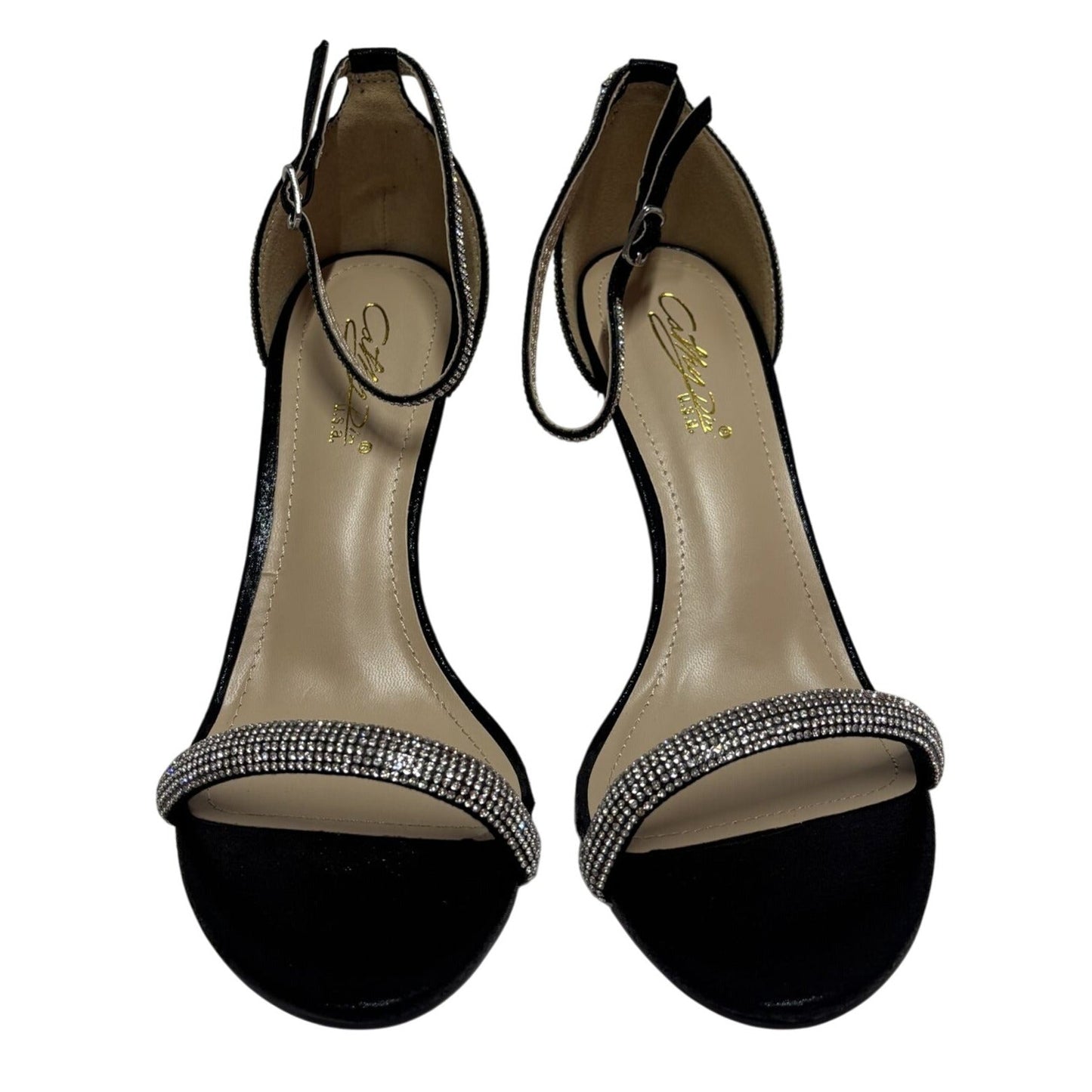 CATHY DIN / Laura-3 / Luxury Rhinestone / Black & Silver / Stiletto Heels / With Clear Acrylic / Heel & Adjustable Ankle / Strap / Size 10 SHOES BY FLOR