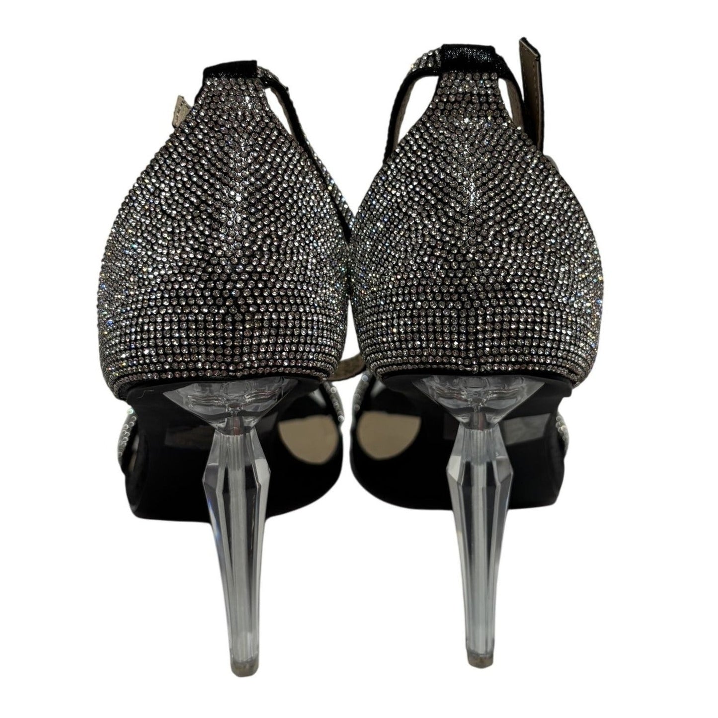 CATHY DIN / Laura-3 / Luxury Rhinestone / Black & Silver / Stiletto Heels / With Clear Acrylic / Heel & Adjustable Ankle / Strap / Size 10 SHOES BY FLOR