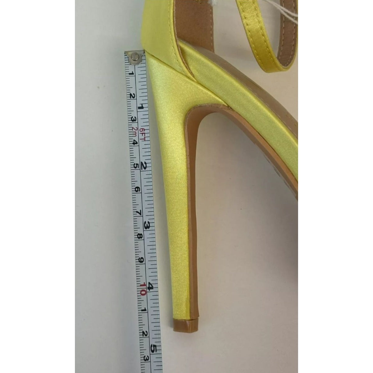 KATHY DIN / Chelsey-17 / Yellow Satin / Rhinestone / Ruffle / High Heeled Sandals With Ankle / Strap SHOES BY FLOR