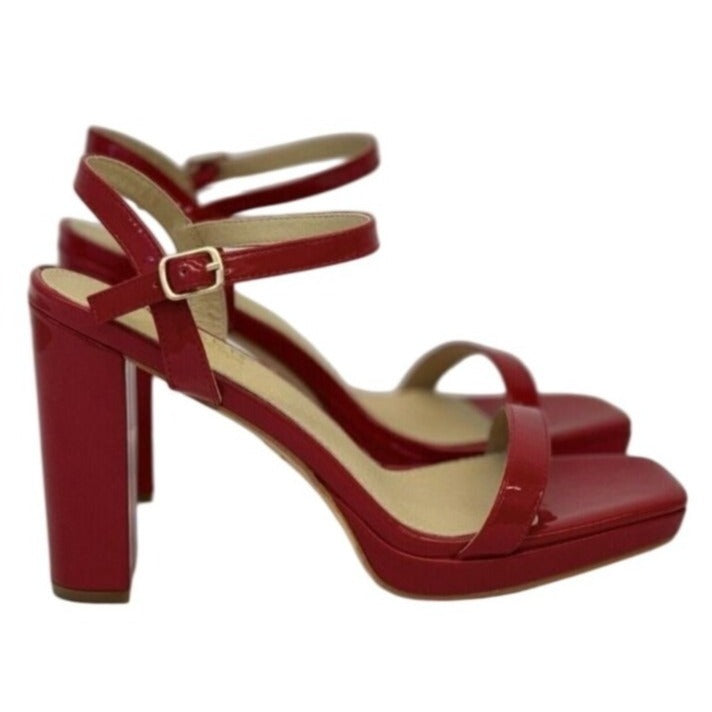 KAYLEEN / Nahlah-7 / Red Patent / Leather / Block Heel / Sandals With Ankle Strap & Platform For Women SHOES BY FLOR
