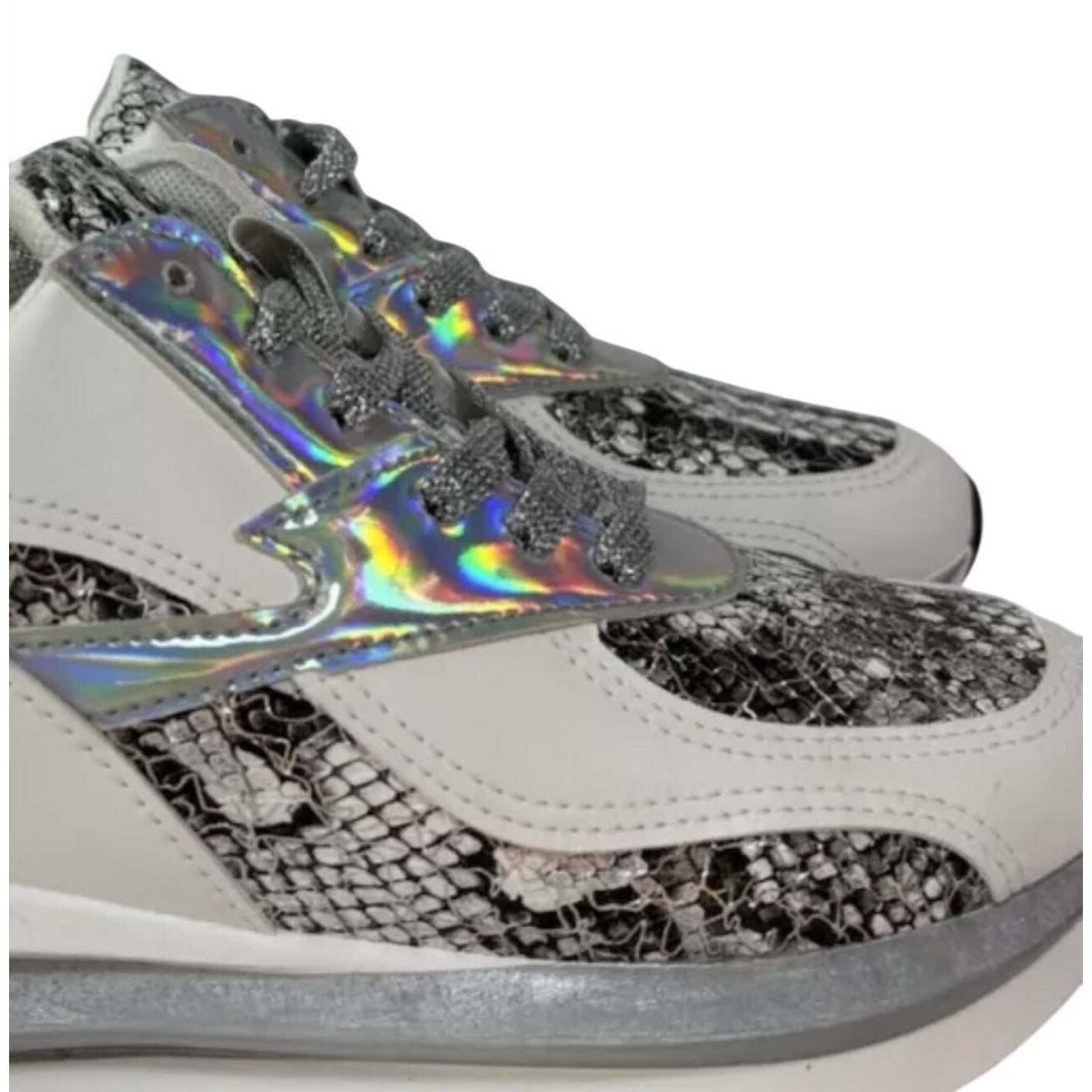UNILADY / Franky-2 / Sneaker / Reflective & Snakeskin / Pattern Chunky Sneakers / With Silver Accents