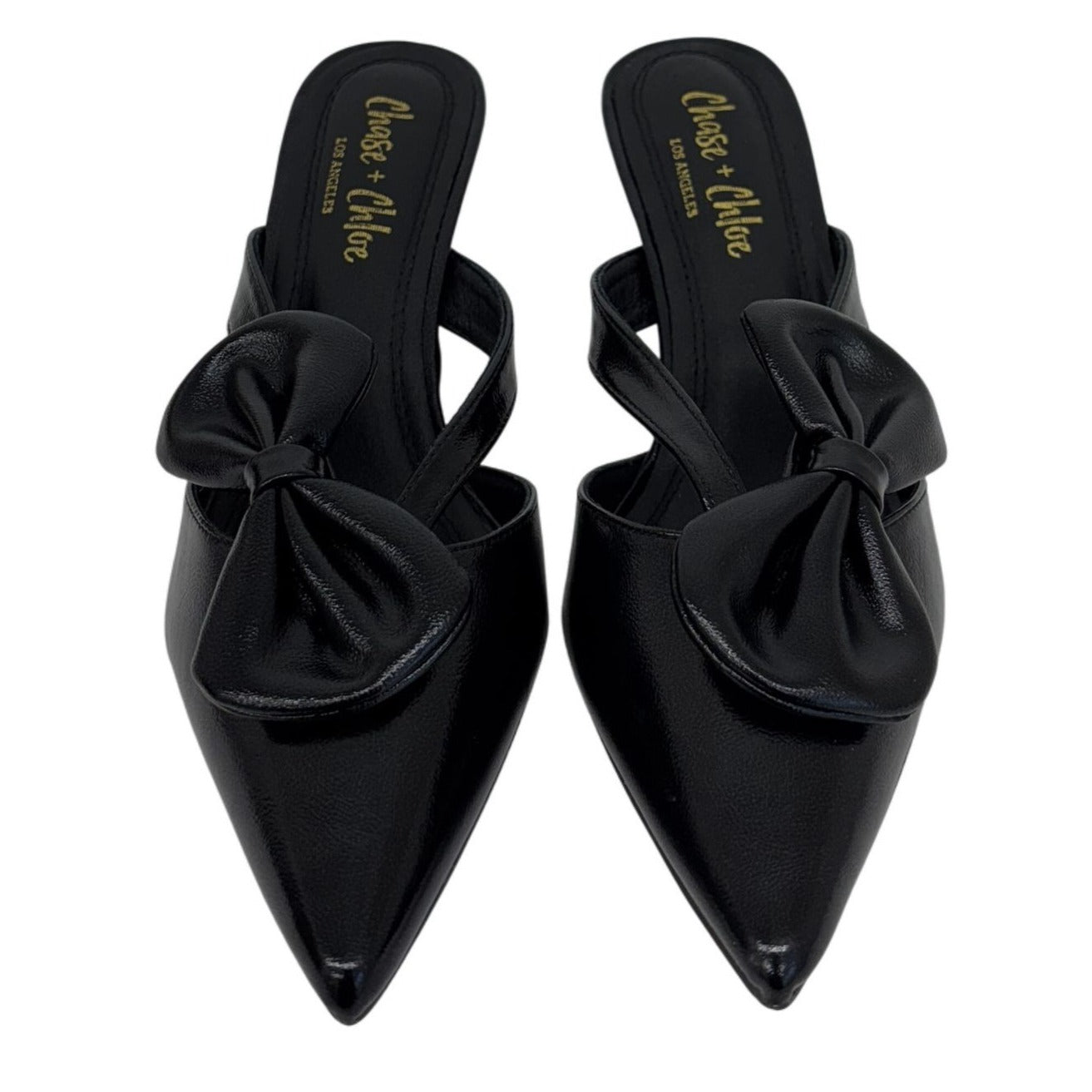 CHASE + CHLOE / Idra-3 / Womens Pointed Toe Kitten / Mules With Bow Black / Size 9