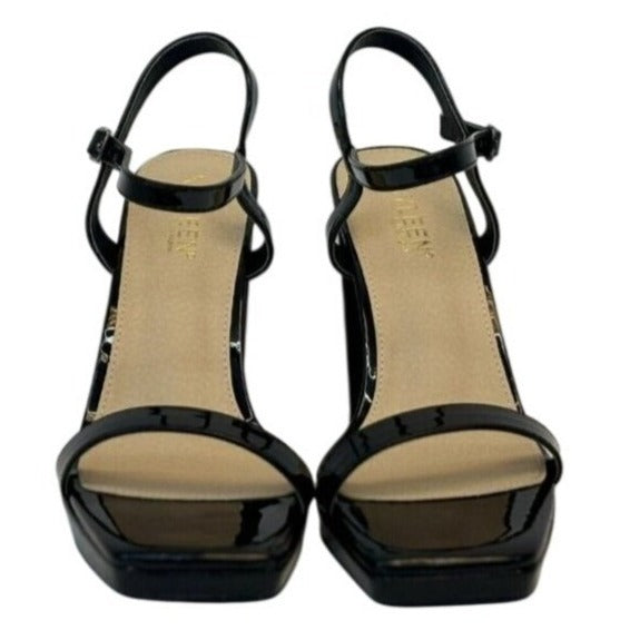 KAYLEEN / Nahlah-7 / Black Patent / Leather/  High Block Heel / Sandals / With Ankle Strap & Buckle Closure