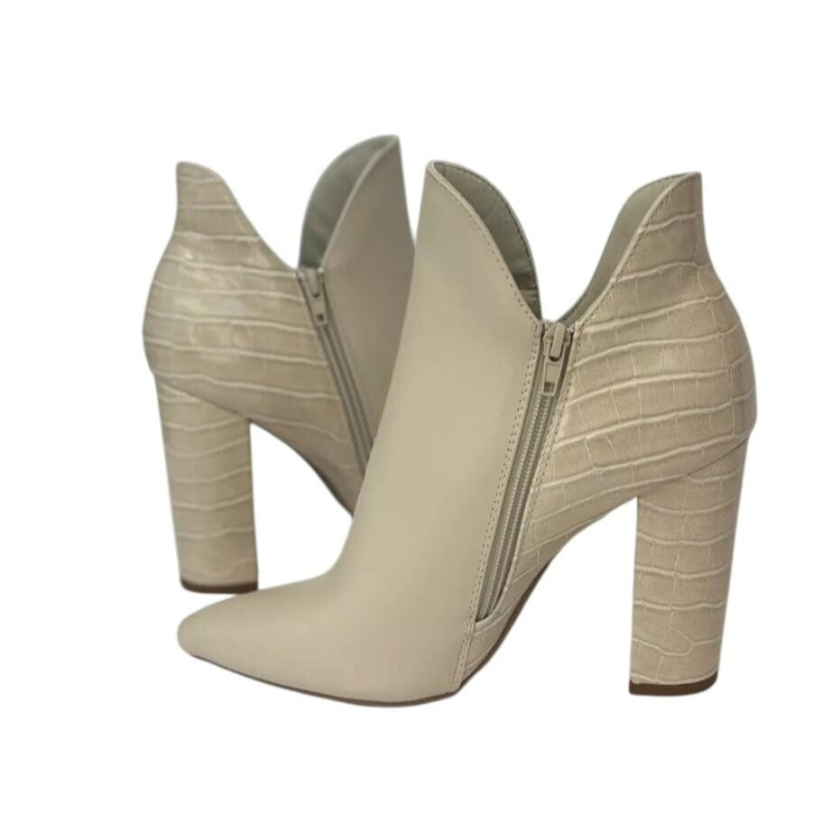 QUPID / Signal-84X / Beige / Faux Leather & Croc / Embossed Ankle / Booties / High Heel