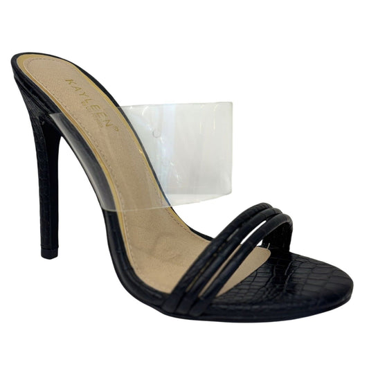 KAYLEEN / Berkley-16 / Black Croc-Embossed / Clear / Strap / Heeled Sandals SHOES BY FLOR