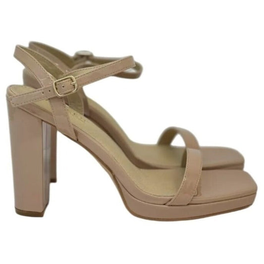 KAYLEEN / Nahlah-7 / Block Heel / Nude Patent /  Leather / Platform / Sandals With Adjustable / Ankle Strap For Women SHOES BY FLOR