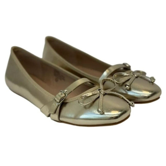 CHASE + CHLOE / Fergie-1/ Metallic Gold Ballet / Flats / With Bow Detail & Buckle / Accent SHOES BY FLOR