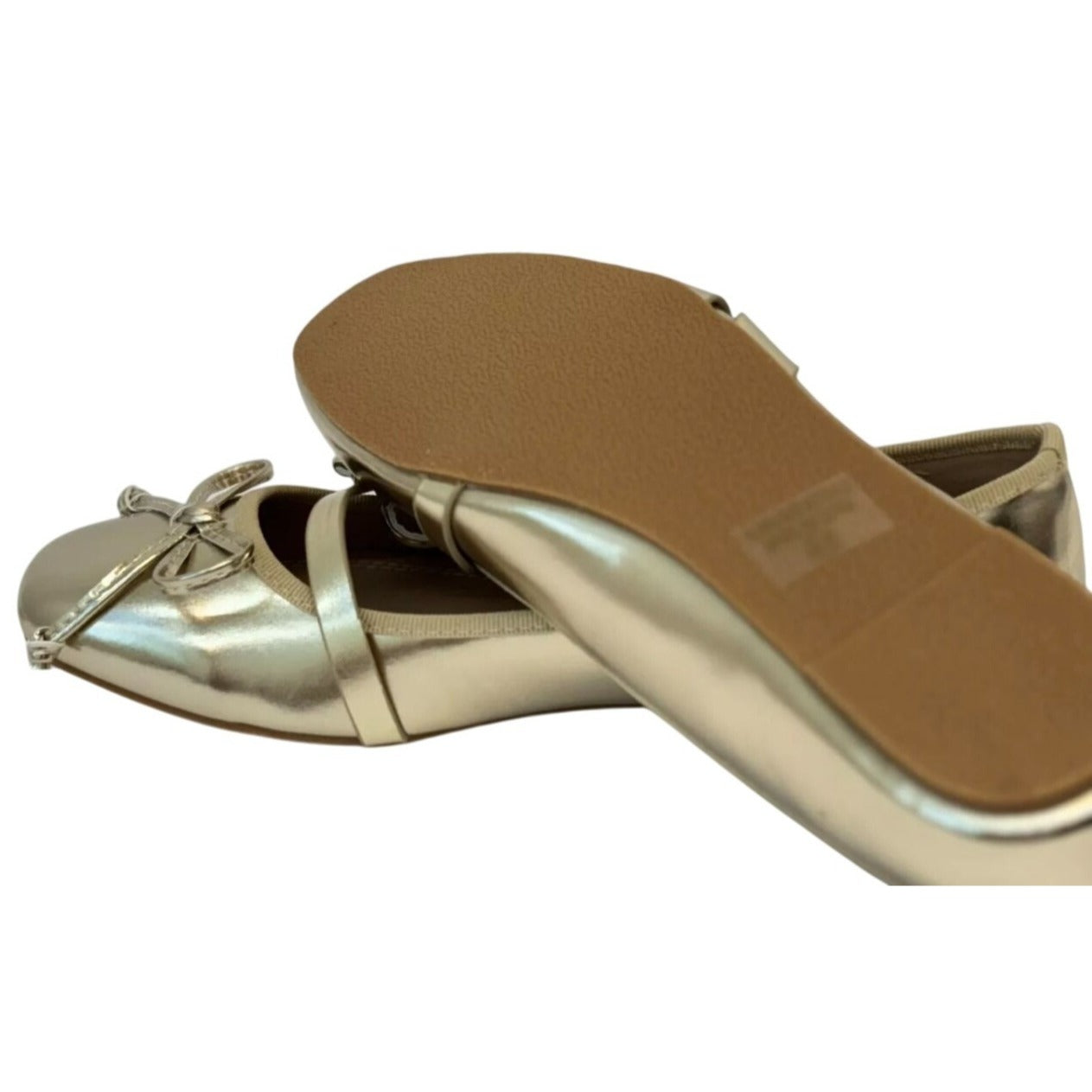 CHASE + CHLOE / Fergie-1/ Metallic Gold Ballet / Flats / With Bow Detail & Buckle / Accent SHOES BY FLOR
