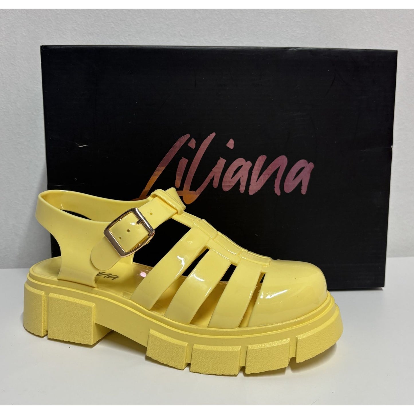 LILIANA / Inka-1/ Yellow / Chunky Platform / Jelly Sandals / With Buckle / Size 6