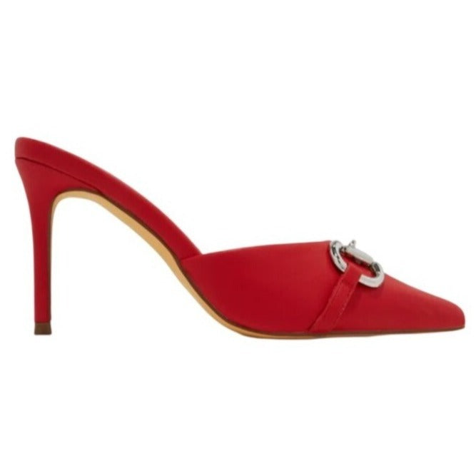 LILIANA / Silla-9 / Red / Pointed-Toe High / Heel Mules / With Silver Metal Bit Detail