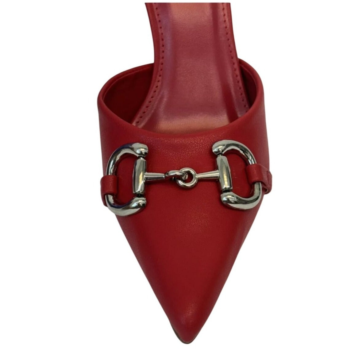 LILIANA / Silla-9 / Red / Pointed-Toe High / Heel Mules / With Silver Metal Bit Detail