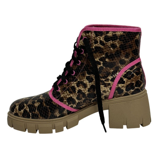 SHOE REPUBLIC / Husky / Leopard Print / Lace-Up / Chunky / Ankle / Boots With Pink Trim SHOES BY FLOR