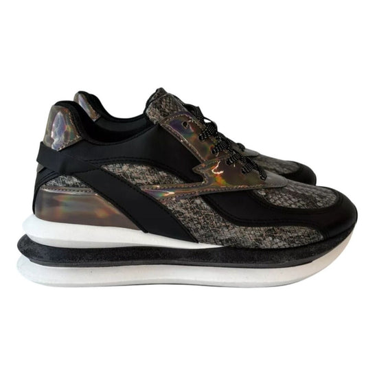 UNILADY / Franky-2 / Black / Reflective / Snakeskin/  Sneakers / Size US 10 SHOES BY FLOR